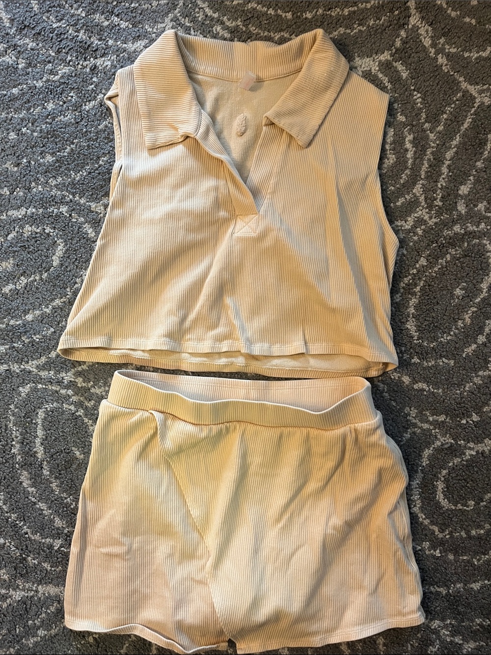 Free People Cream Ribbed Sleeveless Polo Crop Top & Skort Set